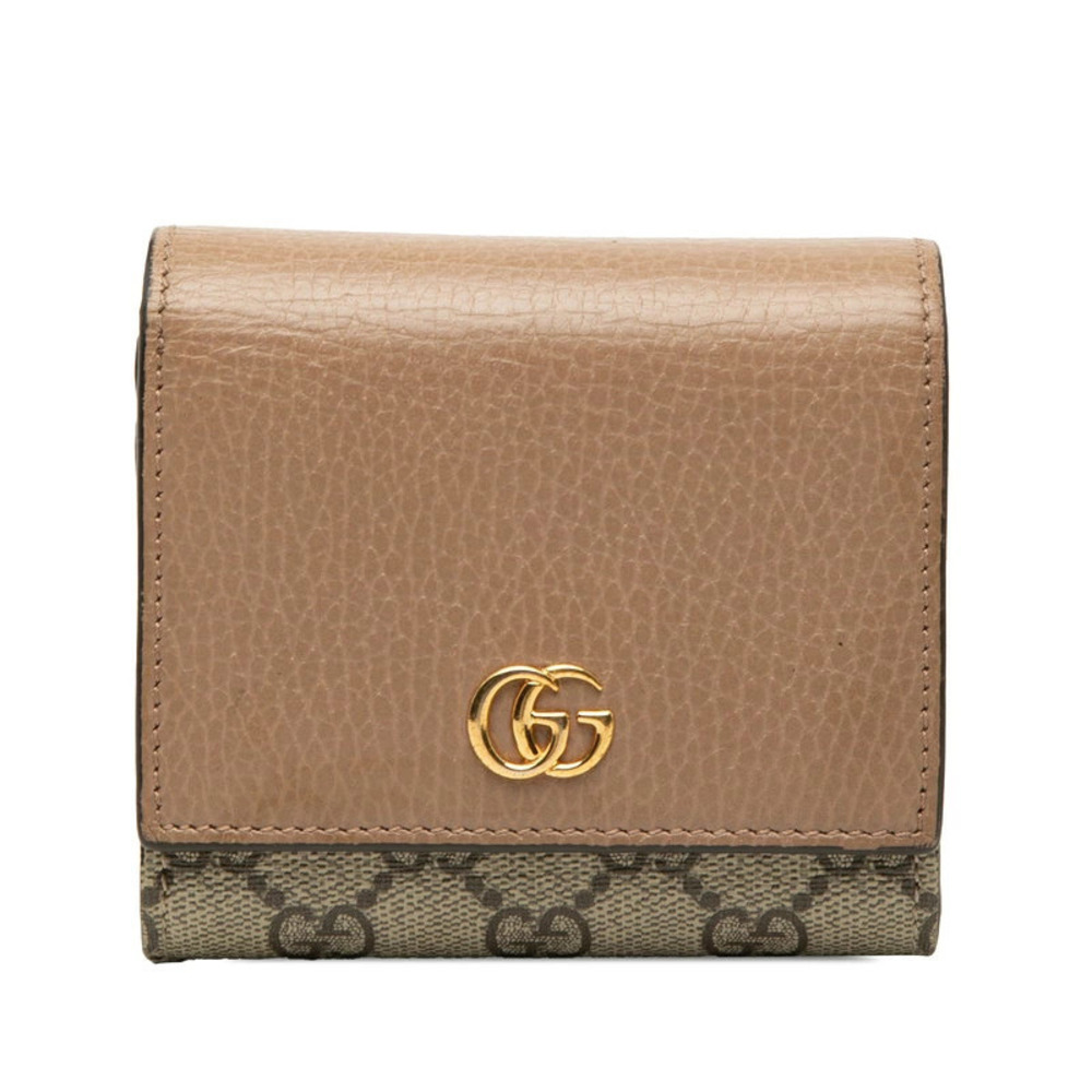 Gucci GG Supreme Marmont Bi fold Wallet Beige Cream Brown Leather